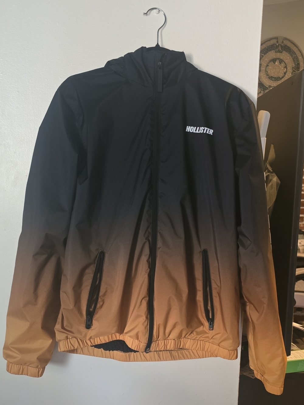 Hollister Men's Black to Brown Ombre Windbreaker Jacket